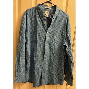 LL Bean Button Up Shirt‎ 100% Cotton Men's Item 275569 Blue White Blocks XL-Reg